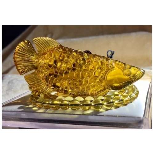 Authentic Dominican Top Quality Green Amber Arowana Carve Collectible Hand Carved
