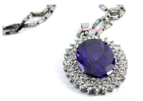 ***Made By Swarovski Elements *** Purple  Oval Stone *** Crystal Silvers *** Beautiful Necklace