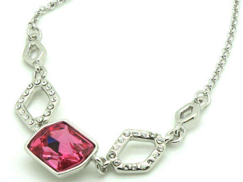 ***R999*** Genuine Swarovski Necklace # 14k WHITE GOLD PLATED # PINK AUSTRIAN STONE #