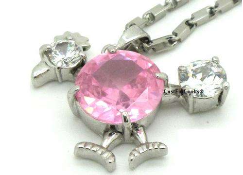 ***Made By Swarovski Elements *** Pink Round  Stone *** Necklace For Her *** Silver Plated **