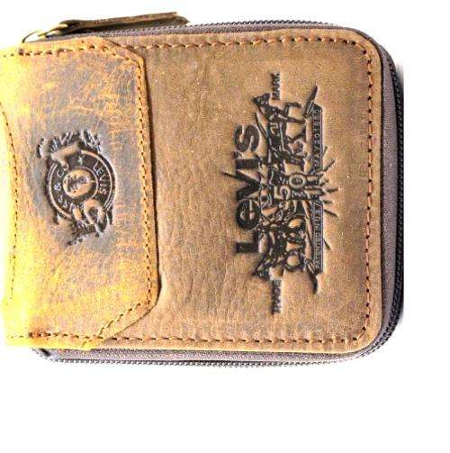 *** Genuine Leather *** Levis ( UniSex ) *** BROWN ZIPPER *** Wallet ***