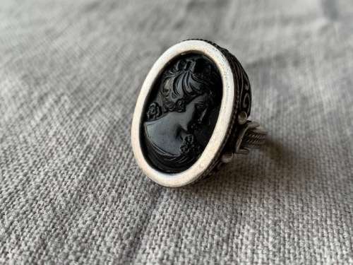 Back cameo set in sterling silver ring