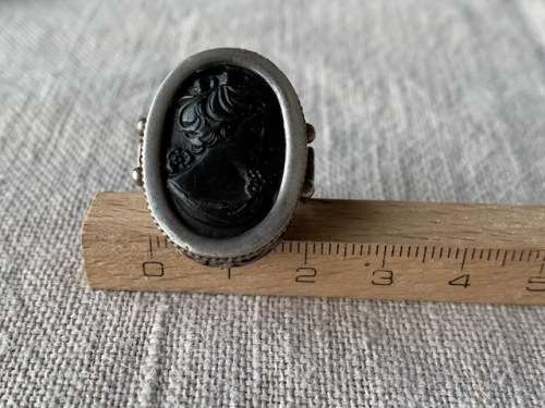 Back cameo set in sterling silver ring