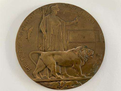 Bronze | WW1 | Dead man`s Penny | Death Penny | Charles Edward Lowe ***R1 START***