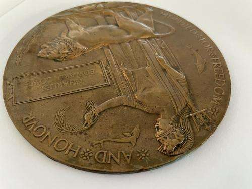 Bronze | WW1 | Dead man`s Penny | Death Penny | Charles Edward Lowe ***R1 START***