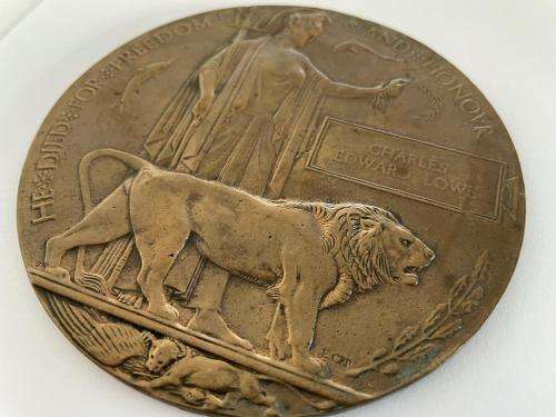 Bronze | WW1 | Dead man`s Penny | Death Penny | Charles Edward Lowe ***R1 START***