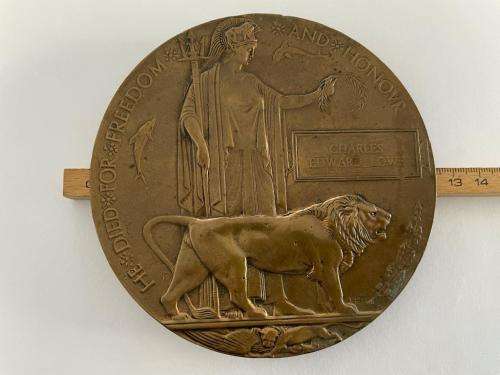 Bronze | WW1 | Dead man`s Penny | Death Penny | Charles Edward Lowe ***R1 START***