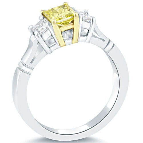 1.12tcw Natural Fancy Intense Yellow Princess Cut Diamond (0.72ct) Ring Set in Platinum * R175 000
