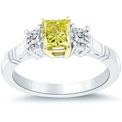 1.12tcw Natural Fancy Intense Yellow Princess Cut Diamond (0.72ct) Ring Set in Platinum * R175 000