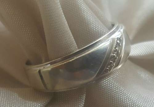 10ct Solid White Gold MENS Wedding Ring : 0.05ct Natural Diamonds Size 10 / T