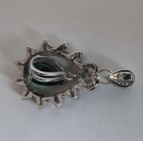 14ct White Gold EGL Double Certified Natural Diamond & Zambian Pear Shape Emerald Pendant 1.80tcw