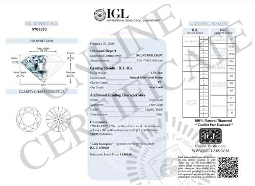 Huge 1.70ct IGL Lab Certified VS1 Natural Round Brilliant Cut Fancy Cognac Diamond *R144 000