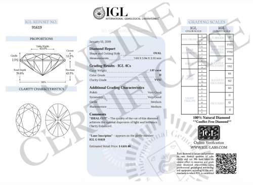 Huge 1.07ct IGL Lab Certified VVS2 /H Natural Oval Cut Diamond *R93 760
