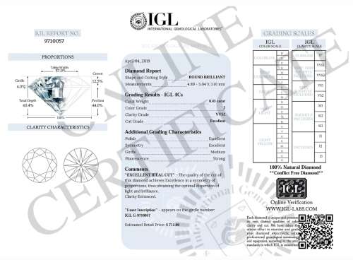 *EXTREME BRILLIANCE* 0.45ct IGL LAB Certified Natural Round Cut Diamond VVS2 - Stunning !