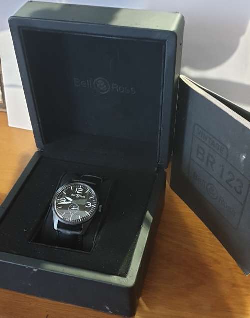 Men's Bell & Ross Vintage BR123 Automatic Black with Original Box - 9.5/10 !