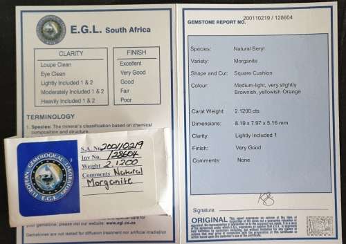 EGL Lab Certified | 2.12ct | Natural Untreated Salmon Pink Morganite | VS | Cushion Cut