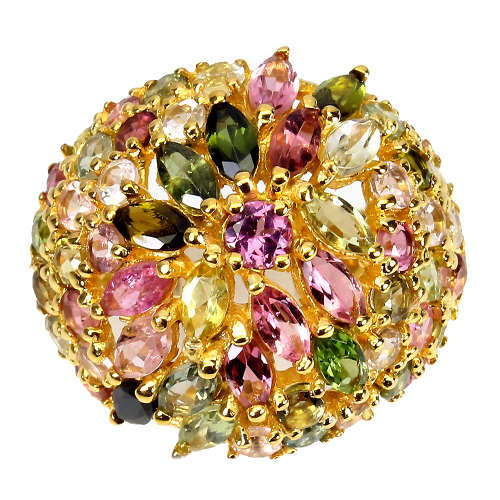 Spectacular 5.50ct Natural Mined Tourmaline Cocktail Ring 14K Yellow Gold over .925 Size R / 9