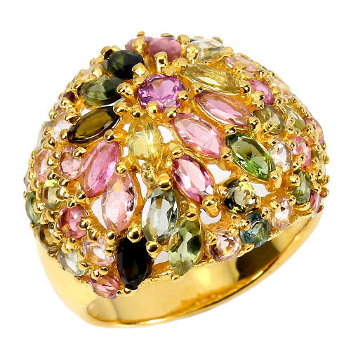 Spectacular 5.50ct Natural Mined Tourmaline Cocktail Ring 14K Yellow Gold over .925 Size R / 9