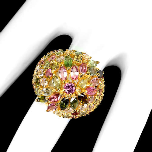 Spectacular 5.50ct Natural Mined Tourmaline Cocktail Ring 14K Yellow Gold over .925 Size R / 9