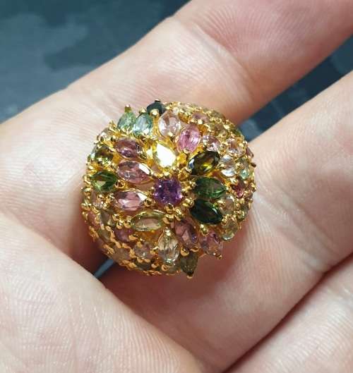 Spectacular 5.50ct Natural Mined Tourmaline Cocktail Ring 14K Yellow Gold over .925 Size R / 9