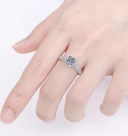 Ornate Lab Certified Brilliant Round Moissanite VVS1/D  Engagement ring 18K White Gold over .925