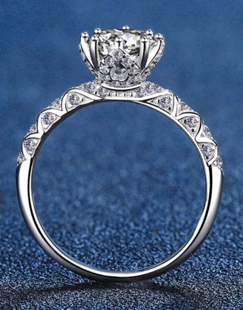 Ornate Lab Certified Brilliant Round Moissanite VVS1/D  Engagement ring 18K White Gold over .925