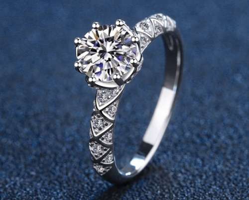 Ornate Lab Certified Brilliant Round Moissanite VVS1/D  Engagement ring 18K White Gold over .925