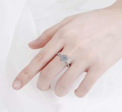 VVS1/D Certified 1.25ct Brilliant Round Moissanite Halo Engagement ring 18K White Gold over .925