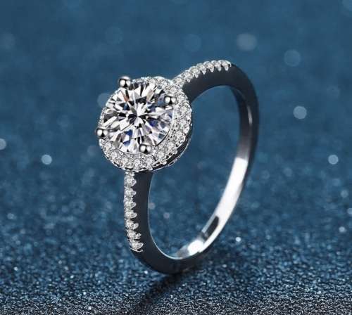 VVS1/D Certified 1.25ct Brilliant Round Moissanite Halo Engagement ring 18K White Gold over .925