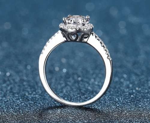 VVS1/D Certified 1.25ct Brilliant Round Moissanite Halo Engagement ring 18K White Gold over .925