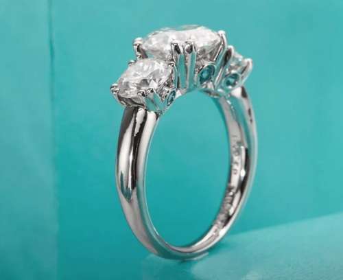 Certified 3.00ct Brilliant Round Cut Moissanite Trilogy Ring Double 18K White Gold over Sterling