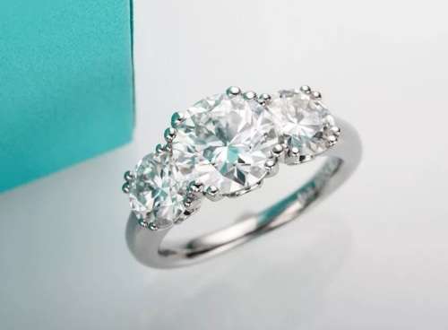 Certified 3.00ct Brilliant Round Cut Moissanite Trilogy Ring Double 18K White Gold over Sterling