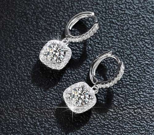 Certified 2.50ct Brilliant Round Moissanite Halo Stud Earrings Double 18K White Gold over Sterling