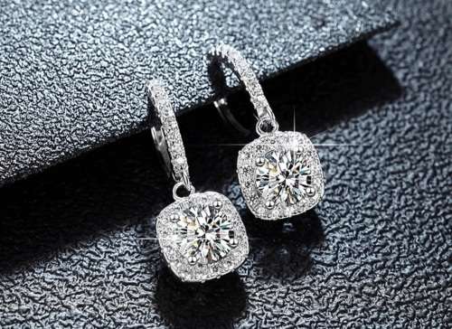 Certified 2.50ct Brilliant Round Moissanite Halo Stud Earrings Double 18K White Gold over Sterling
