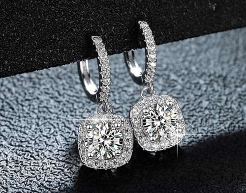 Certified 2.50ct Brilliant Round Moissanite Halo Stud Earrings Double 18K White Gold over Sterling