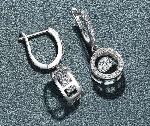 Certified 2.00ct Brilliant Round Moissanite Dangle Halo Earrings Double 18K White Gold over Sterling