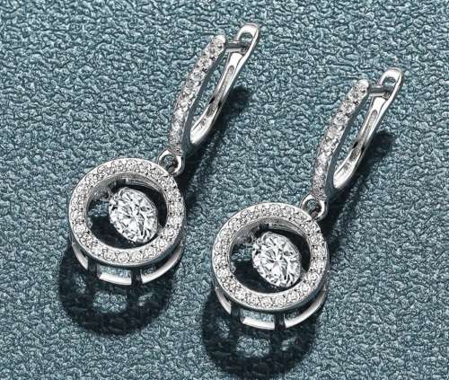 Certified 2.00ct Brilliant Round Moissanite Dangle Halo Earrings Double 18K White Gold over Sterling