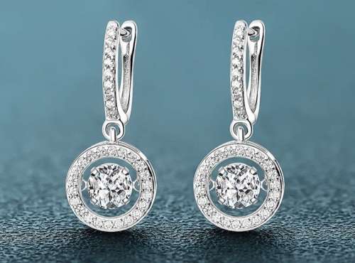 Certified 2.00ct Brilliant Round Moissanite Dangle Halo Earrings Double 18K White Gold over Sterling