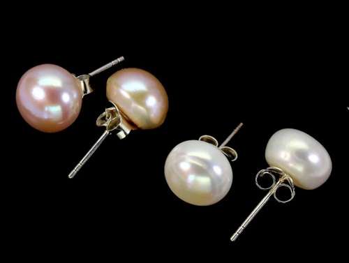 *2 sets* 25cts Natural Pink & White Pearl Earrings | 18K White Gold over Solid Sterling Silver