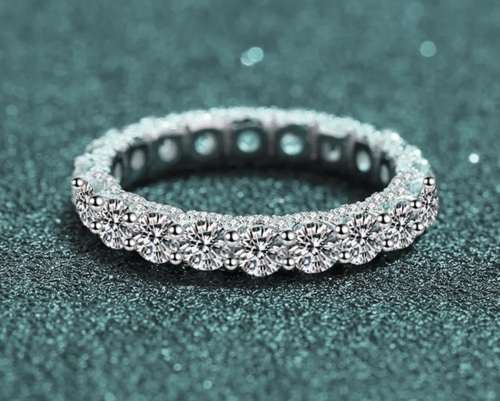3.20cts Fully Loaded Moissanite Eternity Ring | Double 18K White Gold over Sterling Silver