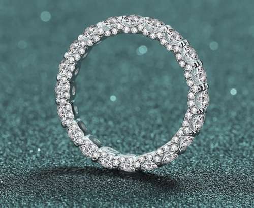 3.20cts Fully Loaded Moissanite Eternity Ring | Double 18K White Gold over Sterling Silver