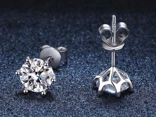 Certified 1ct Set Brilliant Round Moissanite Stud Earrings | Double 18K White Gold over Sterling S.