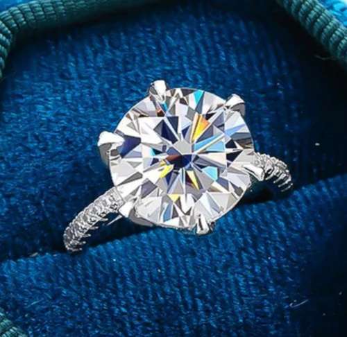 Certified 5.50ct Brilliant Round Moissanite VVS1/D Engagement Ring Double 18K White Gold over .925