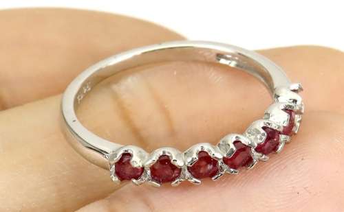 Natural Mined Vivid Red Ruby Cocktail Ring | 18K White Gold over Solid .925 | Size N / 7