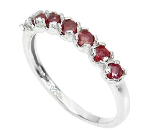 Natural Mined Vivid Red Ruby Cocktail Ring | 18K White Gold over Solid .925 | Size N / 7