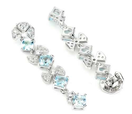 3.60cts Natural Blue Topaz Cocktail Earrings | 18K White Gold over Solid Sterling Silver