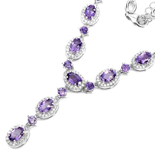 10.30cts Natural Mined Amethyst Gemstone Necklace | 18K White Gold over Solid Sterling Silver