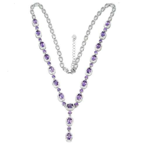 10.30cts Natural Mined Amethyst Gemstone Necklace | 18K White Gold over Solid Sterling Silver
