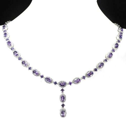 10.30cts Natural Mined Amethyst Gemstone Necklace | 18K White Gold over Solid Sterling Silver