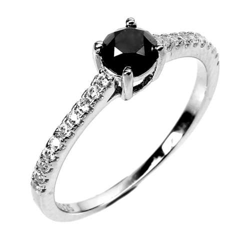 1.00ct Natural Earth Mined Black Diamond Ring | 18K White Gold over Solid .925 | Size O / 7.5